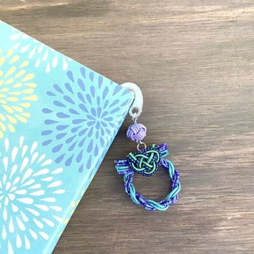 御朱印帳 書籤 水引【迷你花圈】書籤夾 和風 手帳 藍色