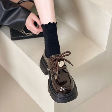 春季2025年英倫風女蝴蝶結鬆糕百搭單鞋厚底增高小皮鞋樂福鞋新款軟底瑪麗珍鞋 樂福鞋 鞋子女 包鞋 韓國女鞋 小香風女鞋
