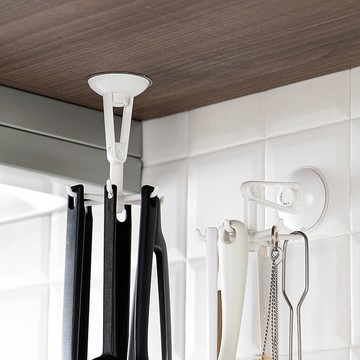 日本霜山 免鑽釘旋轉式六爪型ABS收納掛勾-3入