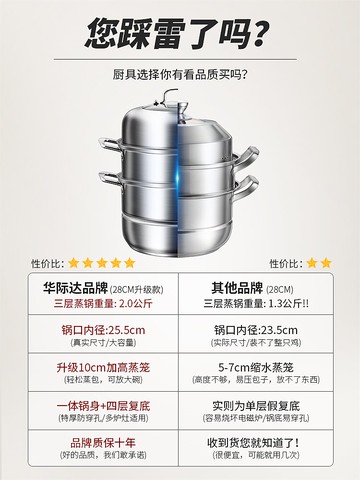 蒸鍋304不銹鋼三層加厚蒸煮雙層家用大號饅頭蒸籠電磁爐煤氣灶用