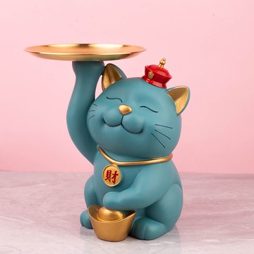 創意招財貓 家用玄關鑰匙托盤收納擺飾 現貨免運