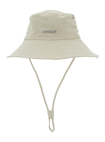 Jacquemus le Bob De-nimes White Bucket Hat With Logo Lettering On The Front And Adjustable Strap In Linen And Cotton Man