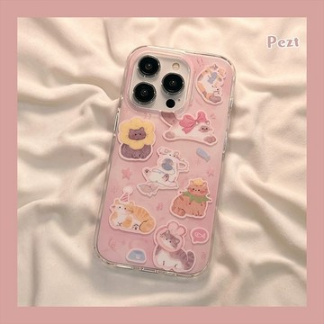 粉色可愛貓咪適用蘋果17PROMAX手機殼iPhone15Plus軟殼14小清新13防摔16pro大孔12/11保護殼