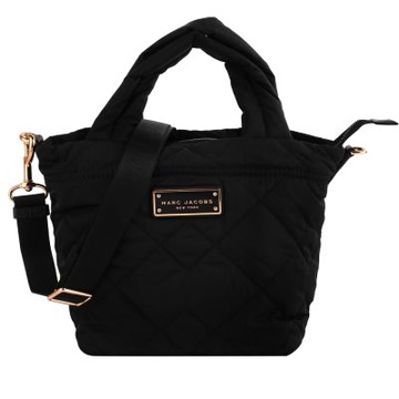 MARC JACOBS 黑鐵牌LOGO縫線棉布手提/斜背包(黑色)