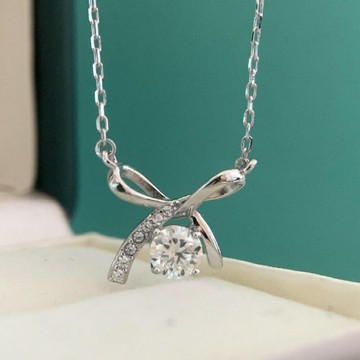 現貨+預購 頂級莫桑鑽石項鍊925純銀女項鍊鎖骨鍊項鏈情人節禮物-0.5克拉蝴蝶結玫瑰金74lq43【獨家進口】【米蘭精品】