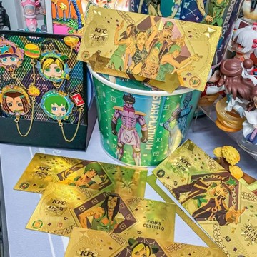 肯德基正版jojo大冒險石之海金色定製卡片聯名套裝賀卡明信片紙桶
