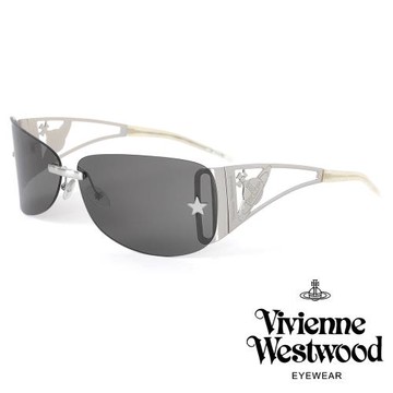 【Vivienne Westwood】英國精品科技感星星無邊框系列太陽眼鏡(VW59206-銀)