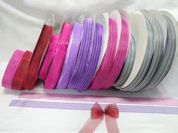 整箱販售雪紗條紋織帶38mm(1-1/2英吋寬)/萬聖節/包裝/節慶/紅色/緞帶/禮物包裝/紫色