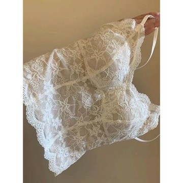 秋冬德絨法式蕾絲純欲保暖吊帶美背一體杯免穿文胸背心女修身顯瘦