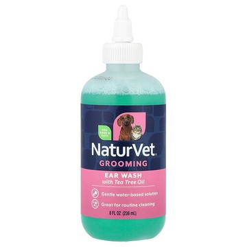 NaturVet, 洗耳液加茶樹油，貓狗專用，幼崽爽身粉，8 液量盎司（236 毫升）