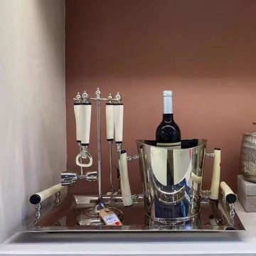 印度進口米色牛骨把柄酒具套裝開瓶器冰鏟組合擺件冰桶托盤裝飾品
