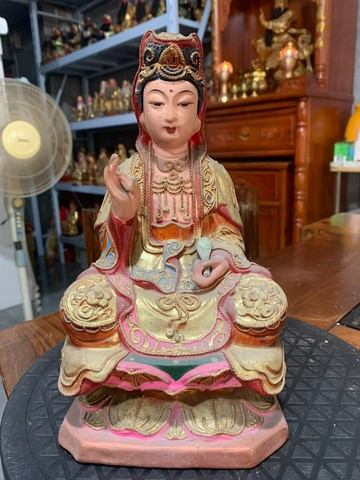 結緣老木雕擺飾，觀音菩薩，高22.5厘米，閩南漆線雕工藝，香