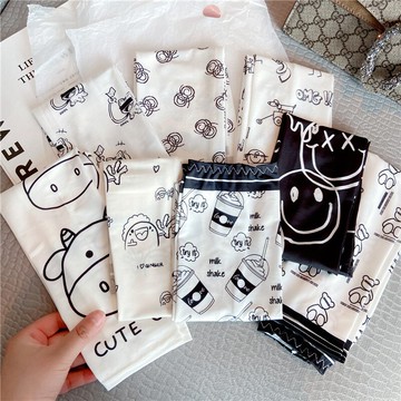 可愛白色防曬印花黑色冰絲手套護臂學生夏季情侶遮陽卡通袖套