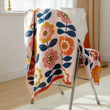 舒柔棉 純棉5層紗 大尺寸花朵浴巾 (140 x 70cm)  花朵 多色  1條