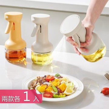【荷生活】均勻細密扇形噴霧不滴掛噴油瓶 噴霧式密封防塵長握柄玻璃油壺-兩款各1入組