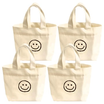 小麥購物 微笑手提帆布包 G736 4個  28 x 20.5cm 提把長12.5cm  米色
