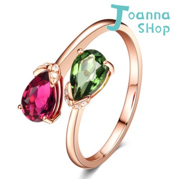 S925銀 玫瑰金二彩鋯石寶石活圍戒指(含禮盒)-Joanna Shop
