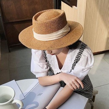 網紅ins春夏天出游草帽英倫復古寬檐平頂禮帽日系沙灘度假遮陽帽