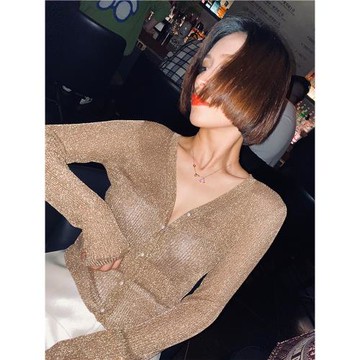 亮絲針織開衫女春秋薄款2025年新款v領高級感短款外搭防曬空調衫