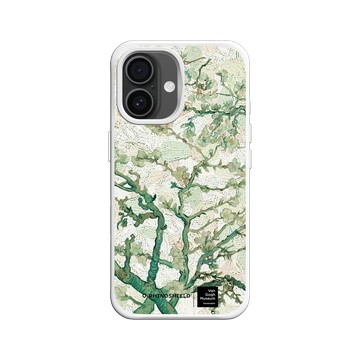 iPhone 16 SolidX 白 - Van Gogh Museum - 盛開的杏花與粉彩背景