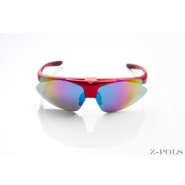 【Z-POLS旗艦系列2】消光紅搭電鍍綠七彩可配度可掀運動眼鏡(贈偏光黑、夜用黃、防風透明三組片)