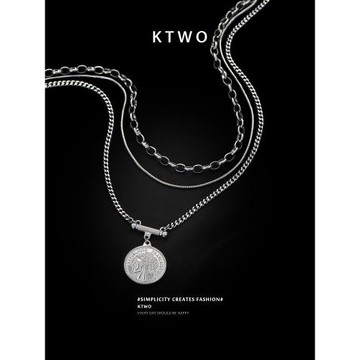 復古錢幣項鏈女小眾設計感2023年新款鈦鋼疊戴不掉色潮男鎖骨頸鏈