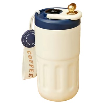 智能顯溫316不鏽鋼保溫隨行杯 410ml  霧白藍  1個