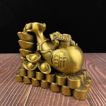 金錢元寶財袋聚寶盆旺財轉運辦公室家居工藝禮品純銅招財金蟾擺件