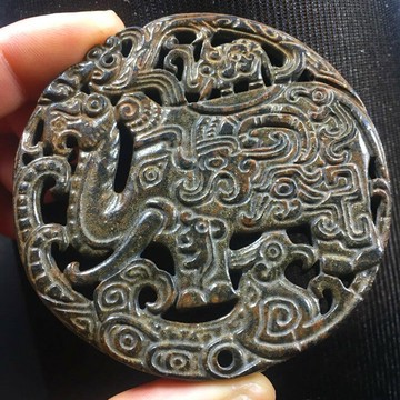 古玩雜項老玉器掛件古玉雙面雕大像玉墜明清古董文玩玉佩親情掛件