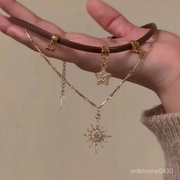 💛限時下殺💛甜酷美拉德八芒星choker頸鏈pu皮項鏈女小衆設計感高級項圈鎖骨鏈