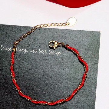 紅色新年鈦鋼鍍18K金紅繩手鏈本命年手鐲女時尚鏈子飾品禮物1入