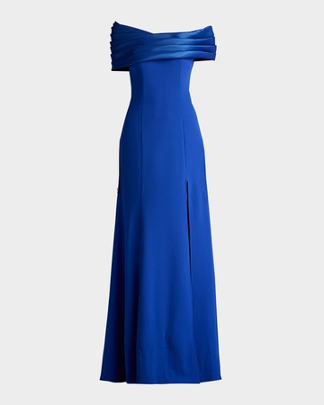 Off-Shoulder A-Line Crepe & Taffeta Gown