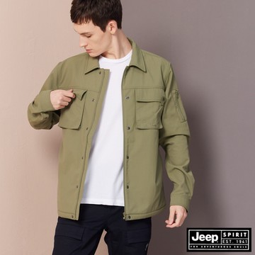 JEEP 男裝 多口袋工裝長袖襯衫外套-綠色