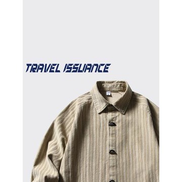 TRAVEL ISSUANCE 接近幸福 日系復古男女寬松條紋燈芯絨長袖襯衫