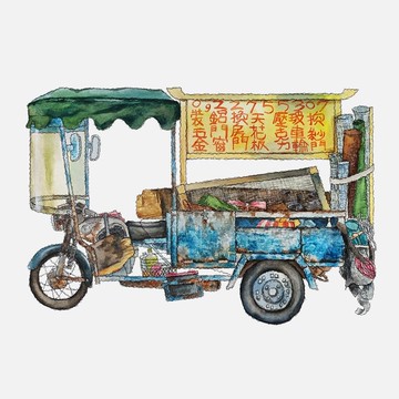 台灣-高雄修理紗窗紗門復古摩托車-數位微噴懷舊海報