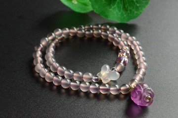 【蝶妍】天然煙紫瑪瑙雙圈手串手鏈荔枝凍蝴蝶螢石鬱金香雙圈