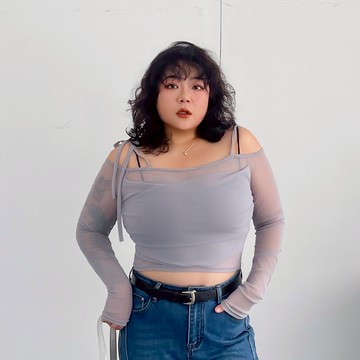 LULUS/PLUS/中大尺碼/純慾風網紗綁帶上衣４色【A01250106】透膚 棉花糖 251112