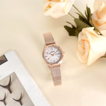 CITIZEN 星辰表 / KH3-568-15 / WICCA 太陽能 星期日期 防水100米 米蘭編織不鏽鋼手錶 白x鍍玫瑰金 27mm