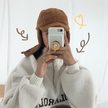 仿羊羔毛絨雷鋒帽子女冬季韓版可愛加厚保暖防寒護耳帽滑雪飛行帽1入