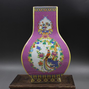 清 雍正年制描金琺瑯彩花鳥抱月瓶 古董古玩 高仿古瓷器收藏1入