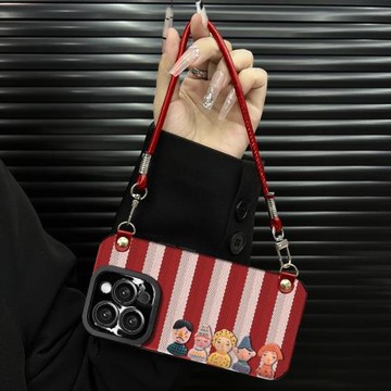 可愛立體公仔適用蘋果17promax手機殼iPhone16pro條紋保護套15plus復古風14防摔13仙女潮流12皮質掛繩11情侶