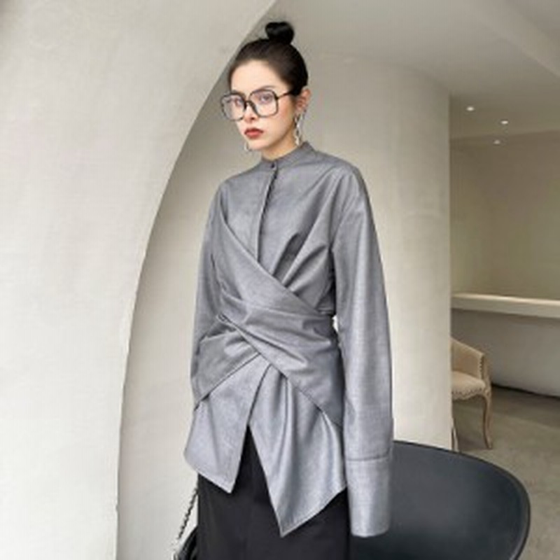 シャツ ブラウス レディース モード系 長袖 トップス 不規則 アシンメトリー 個性的 春秋 ビエラ 着やせ効果 黒 韓国ファッション 通販 Lineポイント最大1 0 Get Lineショッピング