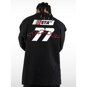 STA潮牌77字母印花長袖T恤男美式寬松重磅秋冬情侶衛衣百搭打底衫