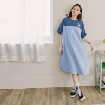 【Dailo】灰貓衝向海灘條紋涼感 藍 灰