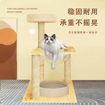 簡約透明太空窩三立柱可磨抓帶球家用小型不占地藍貓簡易貓爬架