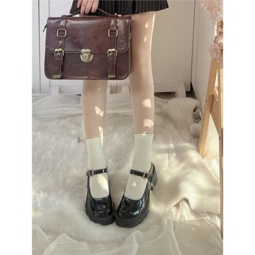 百搭日系松糕厚底瑪麗珍小皮鞋圓頭一字扣學院風jk制服高跟單鞋子