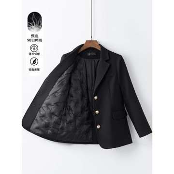 黑色短款西裝羽絨服輕薄外套女秋冬季加厚2025新款西服設計感小眾