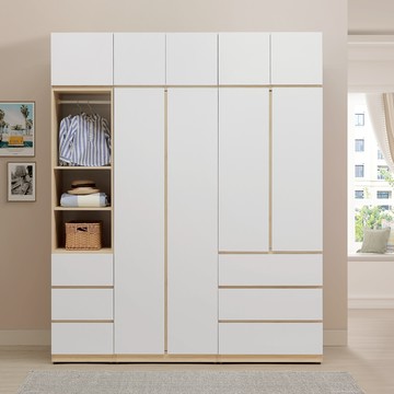 直人木業-北歐白楓木高被櫃衣櫃195公分(全白雙門75公分+三抽75公分+開放櫃45公分)