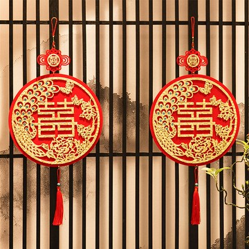 絨布喜字掛件 無紡布喜字門貼結婚用品婚房布置婚慶婚禮裝飾用品