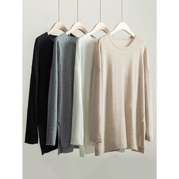 68支精紡超薄100%山羊絨蝙蝠衫女秋冬中長款圓領寬松大碼針織打底